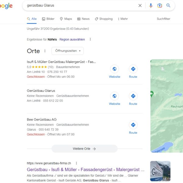 Kunde Isufi Gerüste AG - Platz1.ch Google