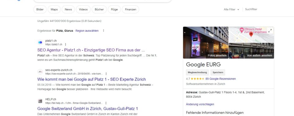 Seo Agentur Zürich - Platz 1